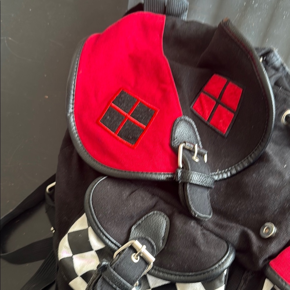 Harley Quinn Red and Black Checkered Backpack